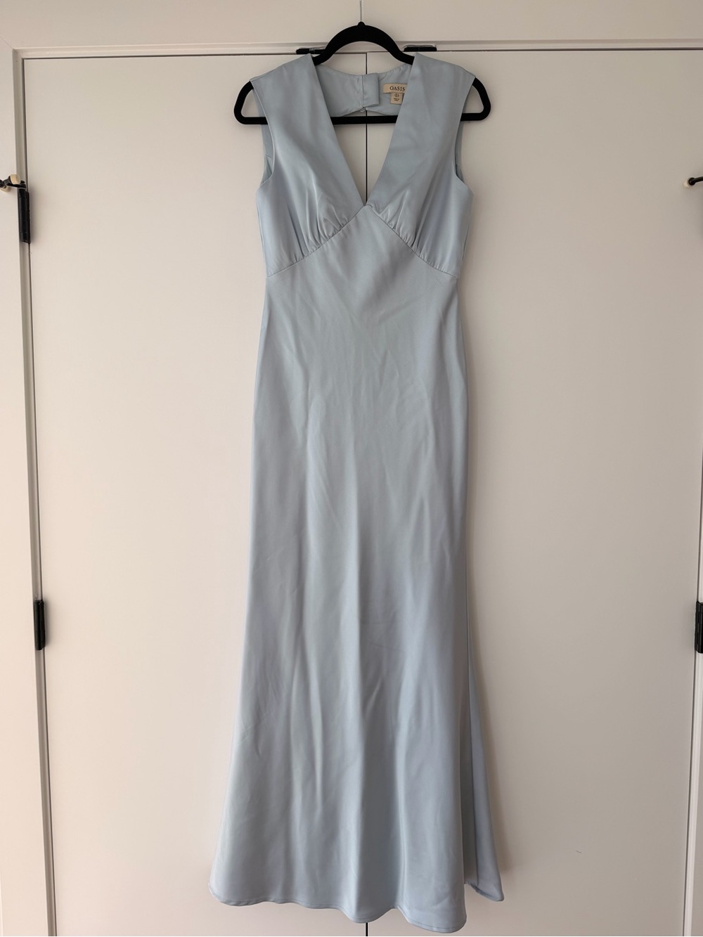 Oasis Satin Open Back Maxi Bridesmaid Dress Sage/Blue-Grey Size 4